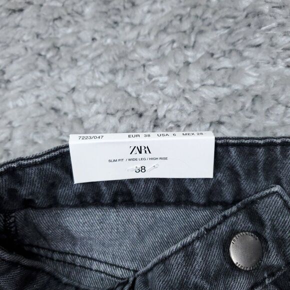 Zara Signature 90s Wide Leg Jeans Gray Denim High Rise US Size 6 EU 38 Slim Fit - Picture 6 of 12